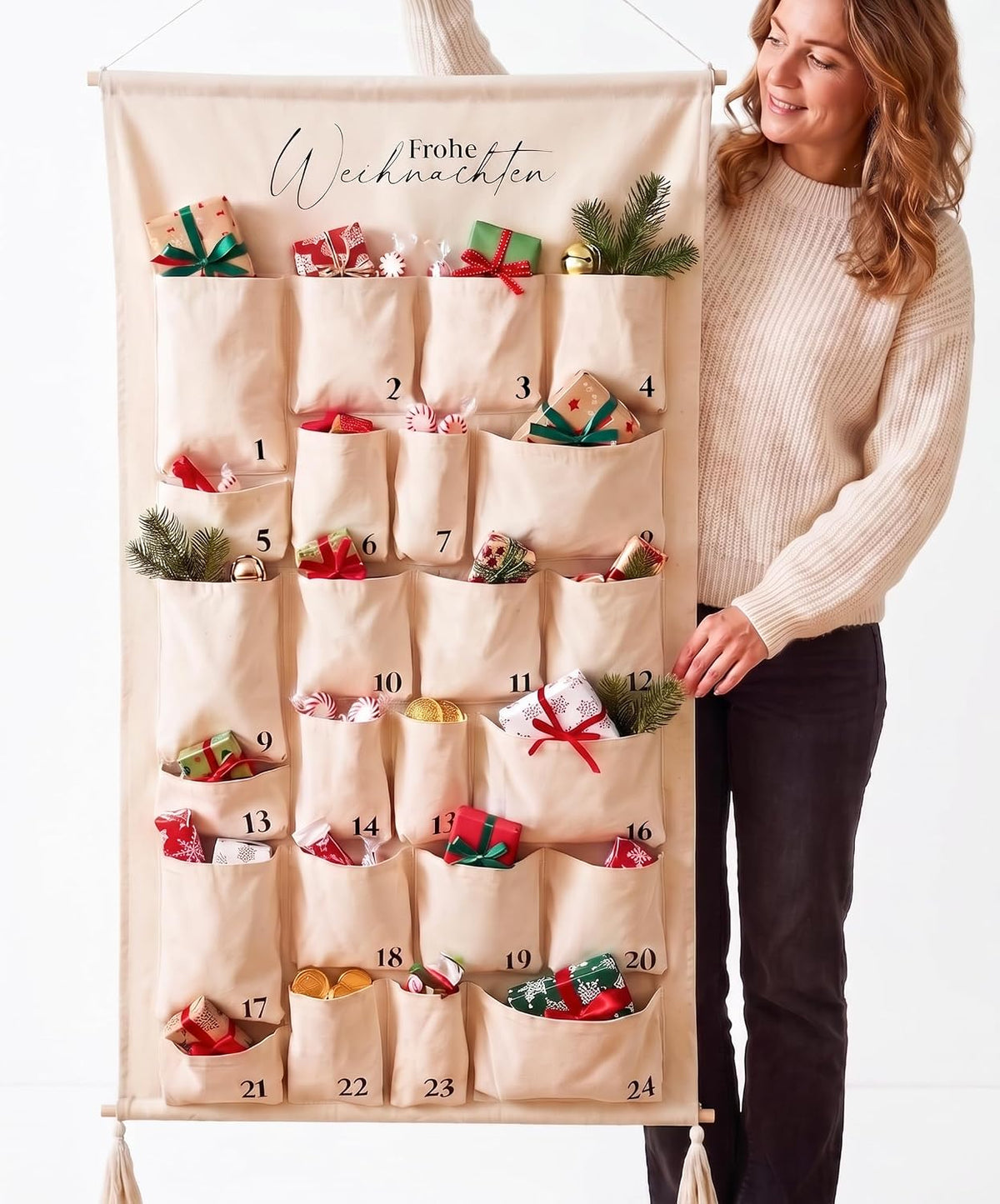 Adventskalender zum Befüllen Groß – 24 Taschen & Bügelmotive – Produktansicht