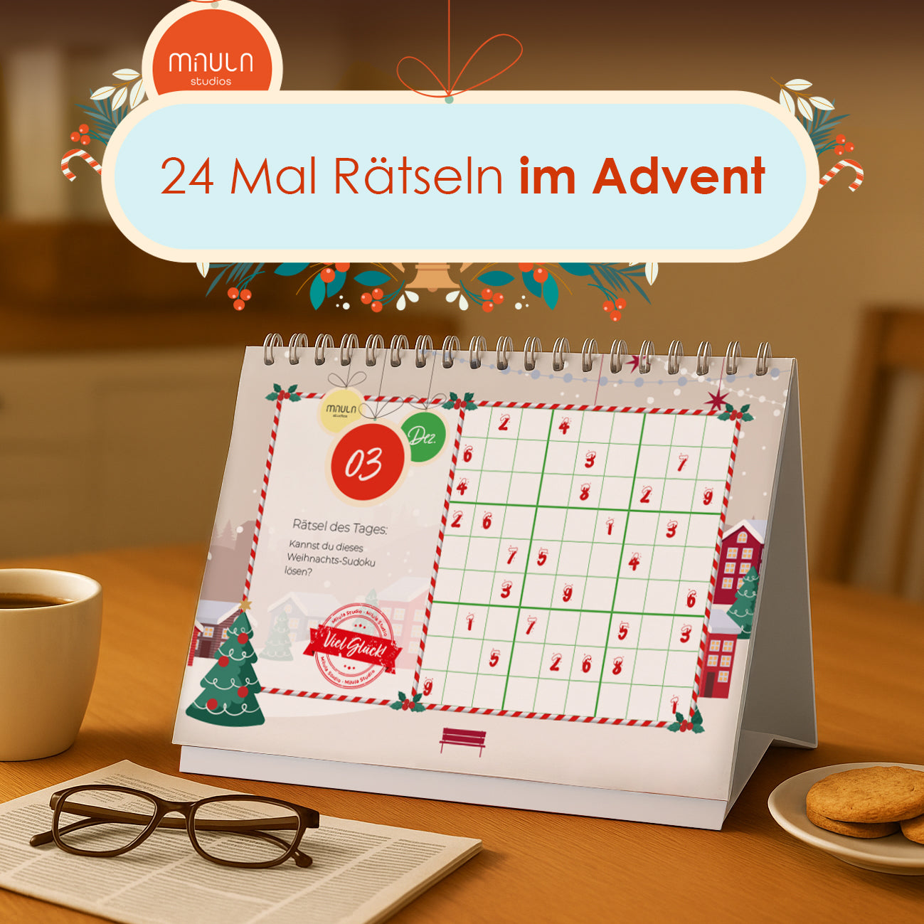 Rätsel Adventskalender 2025, 24 Logik- & Bildrätsel