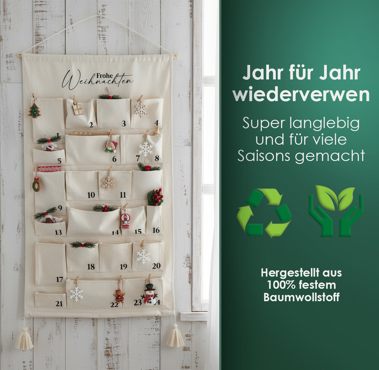 Adventskalender Stoff zum Befüllen – DIY & wiederverwendbar