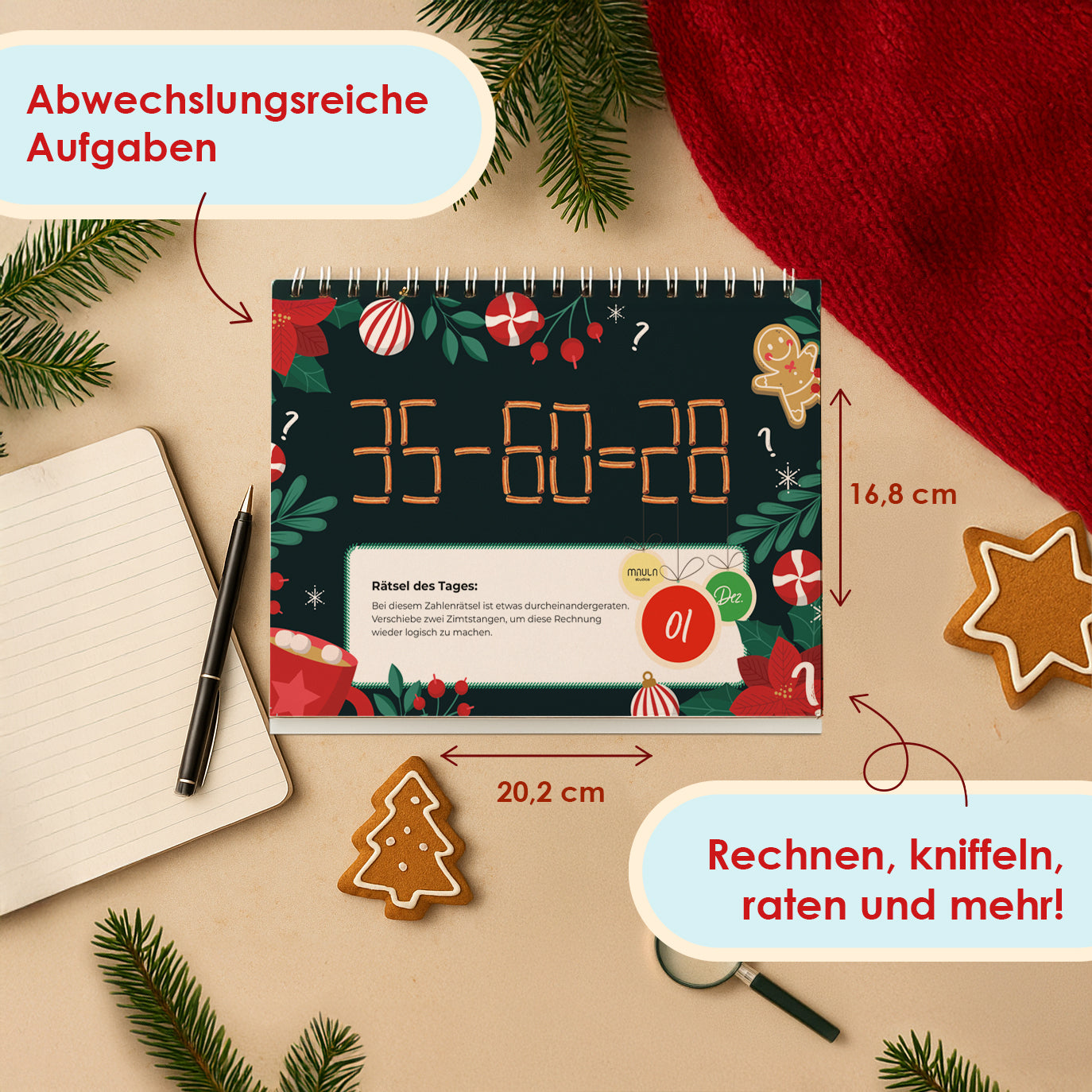 Rätsel Adventskalender 2025, 24 Logik- & Bildrätsel