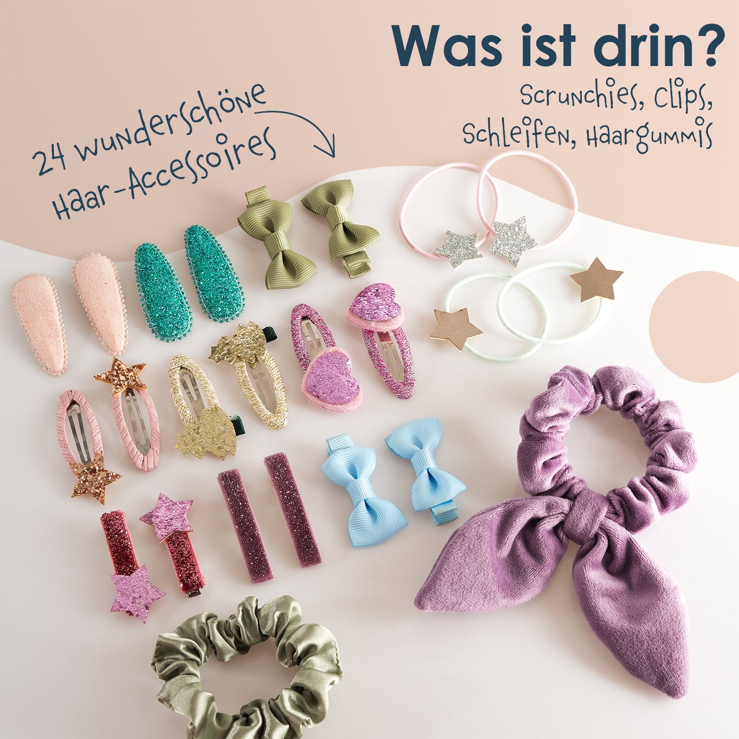 Adventskalender Mädchen 2025 mit 24 Haarspangen & Scrunchies