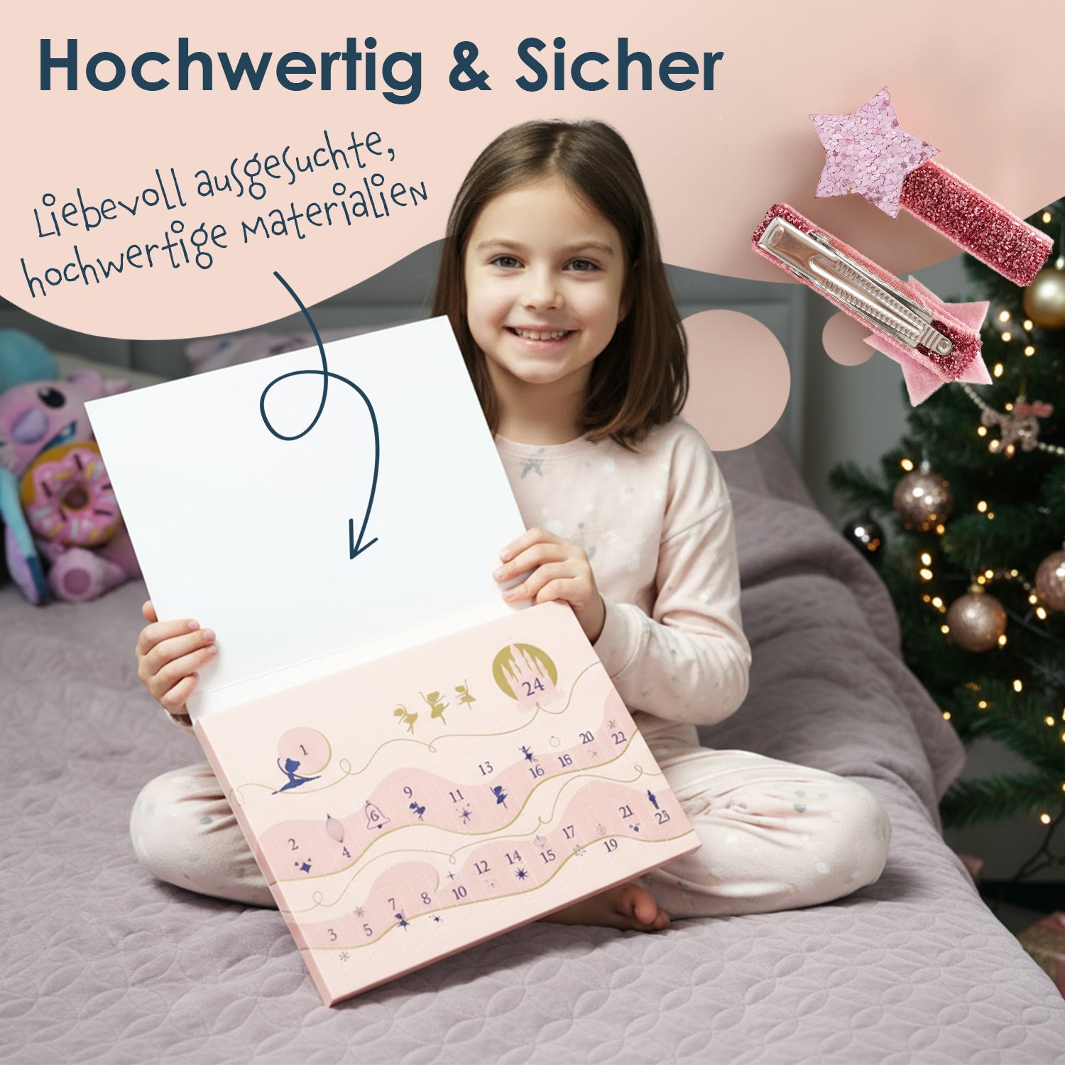 Adventskalender Mädchen 2025 mit 24 Haarspangen & Scrunchies