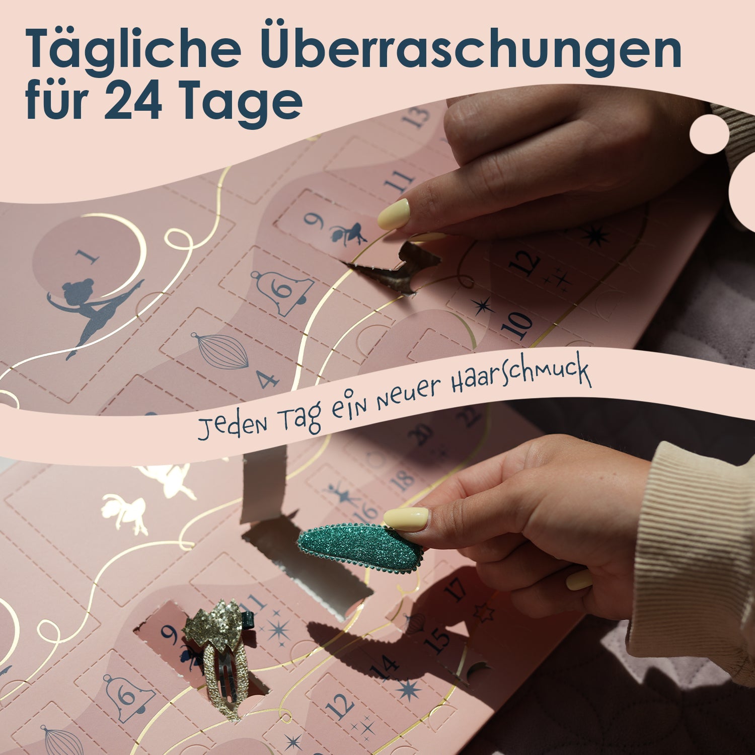 Adventskalender Mädchen 2025 mit 24 Haarspangen & Scrunchies