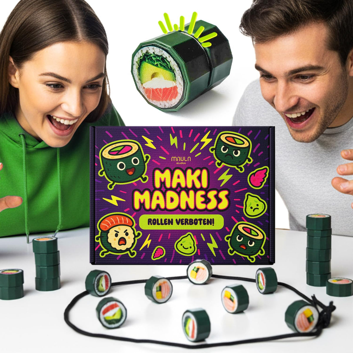 Maki Madness – Sushi-Magnetspiel mit Spielbox, Sushi-Magneten und Spielfeldseil