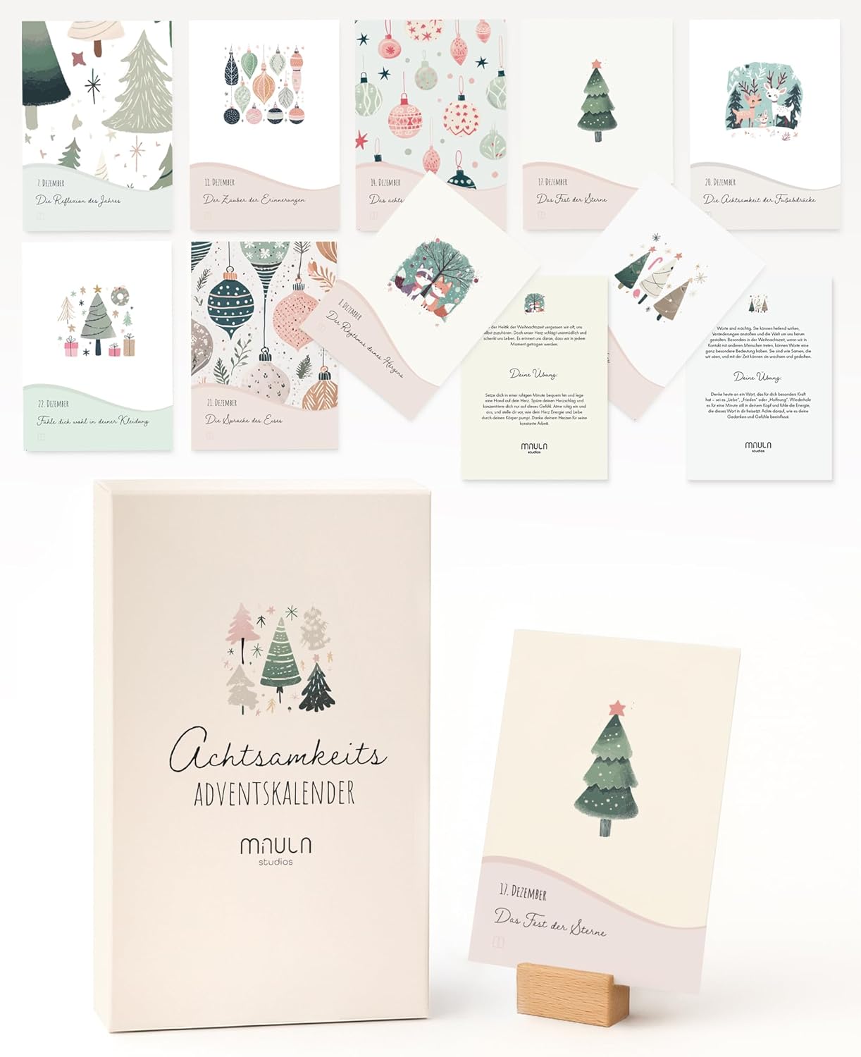 Achtsamkeits-Adventskalender 2025 mit 24 Übungen & Sprüchen - Pastell