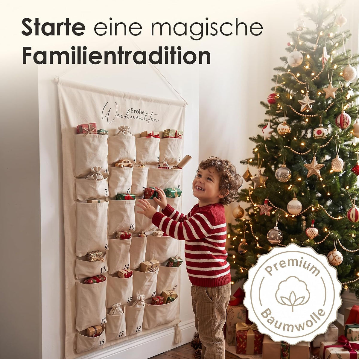 Adventskalender zum Befüllen Groß – 24 Taschen & Bügelmotive – Details, Bild 6