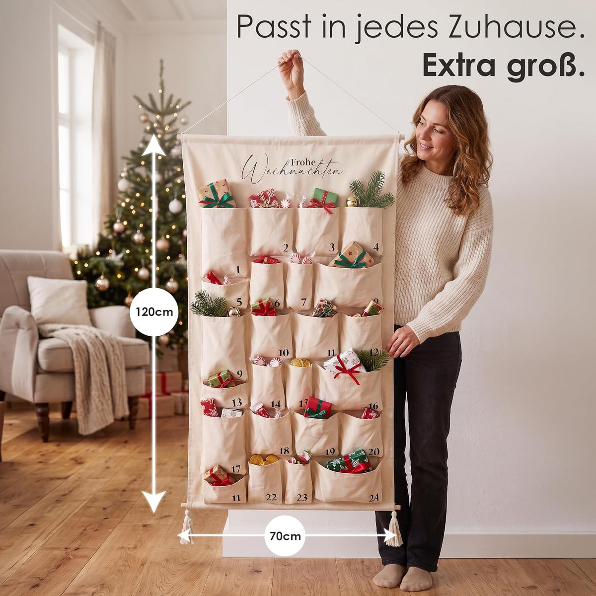Adventskalender zum Befüllen Groß – 24 Taschen & Bügelmotive – Details, Bild 2