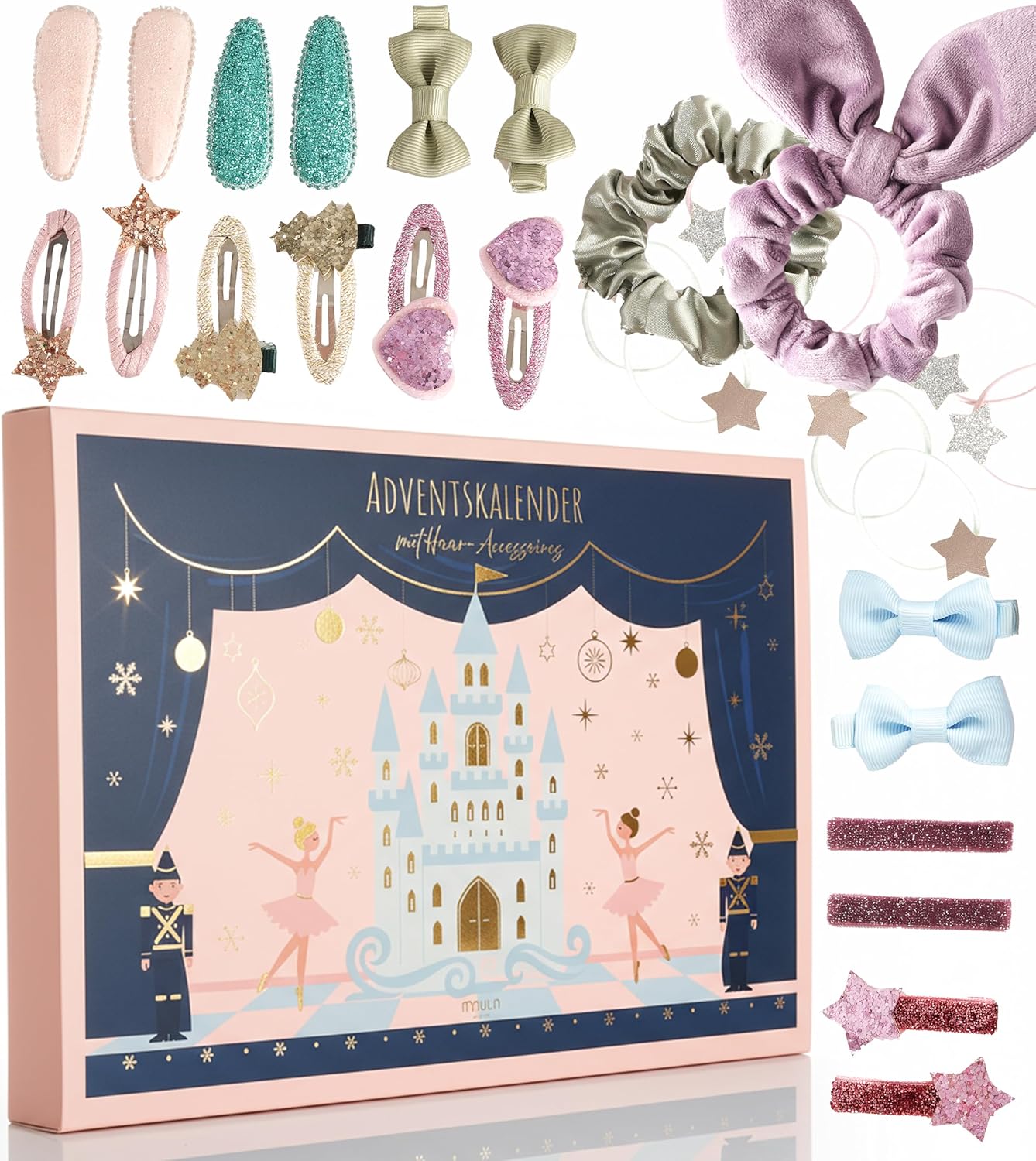 Adventskalender Mädchen 2025 mit 24 Haarspangen & Scrunchies