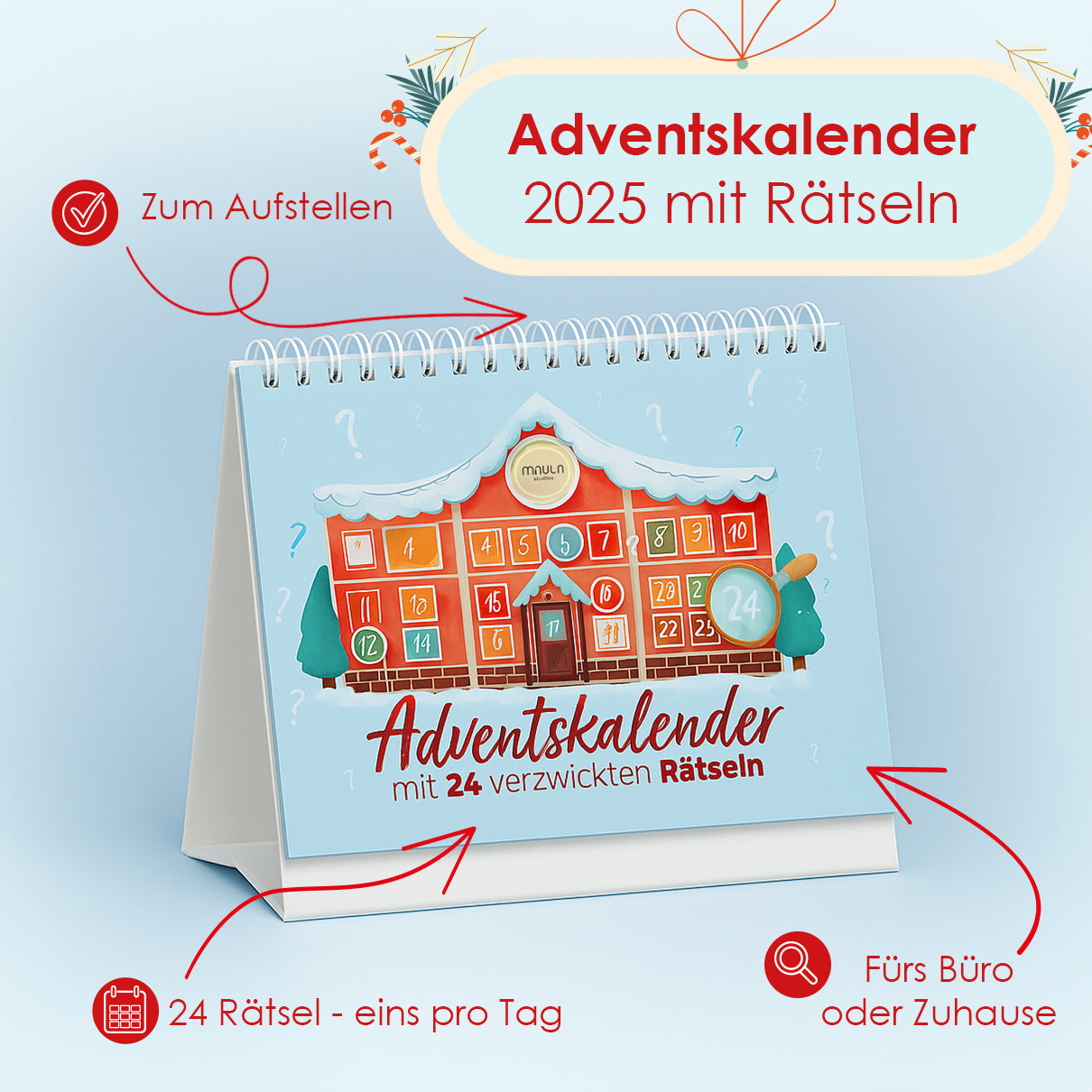 Rätsel Adventskalender 2025, 24 Logik- & Bildrätsel
