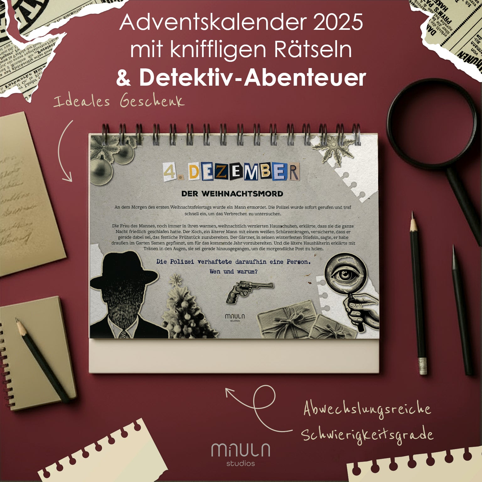 Rätsel Adventskalender 2025 – Krimi-Kalender mit 24 Textfällen