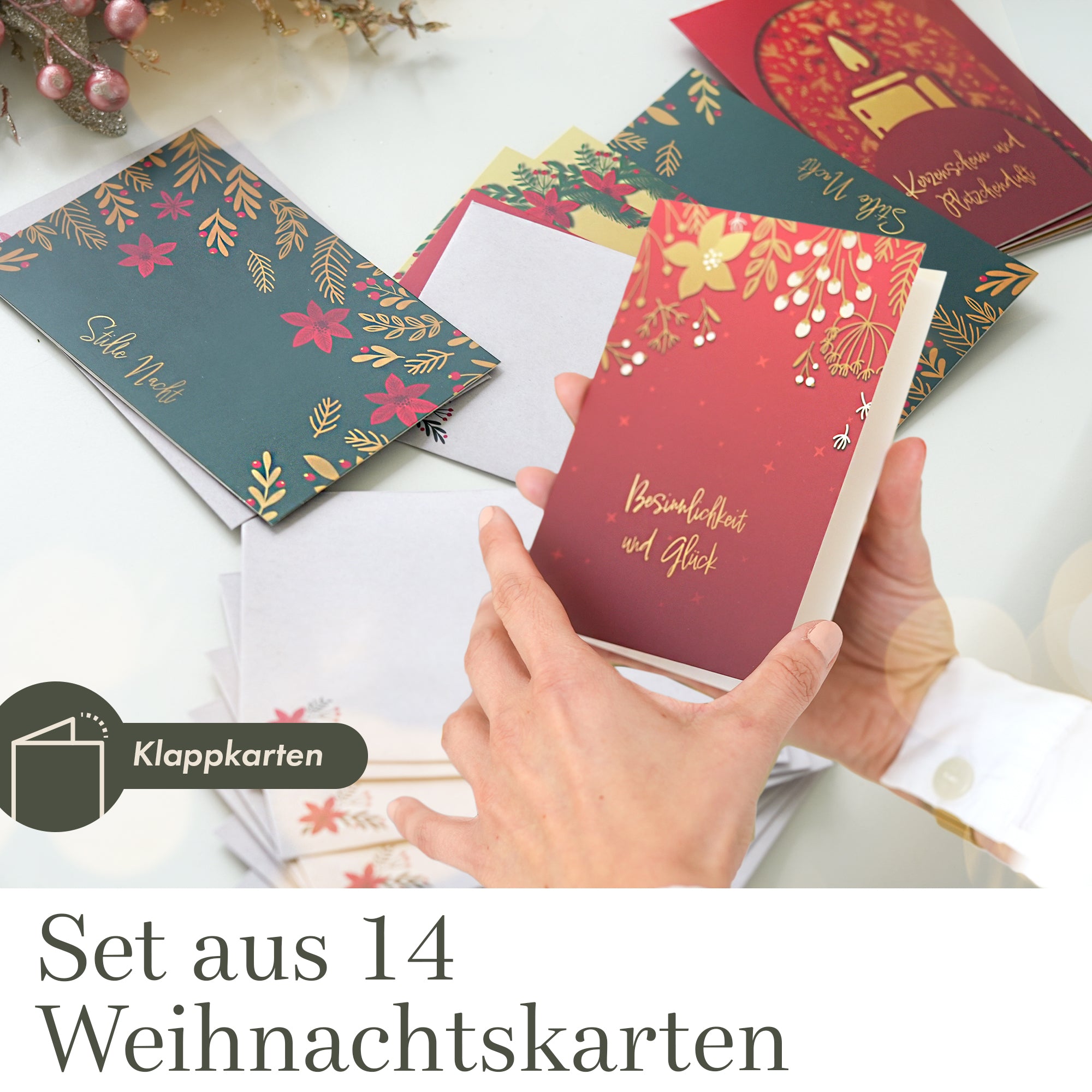 14 Weihnachtskarten mit Umschlag Set + Sticker