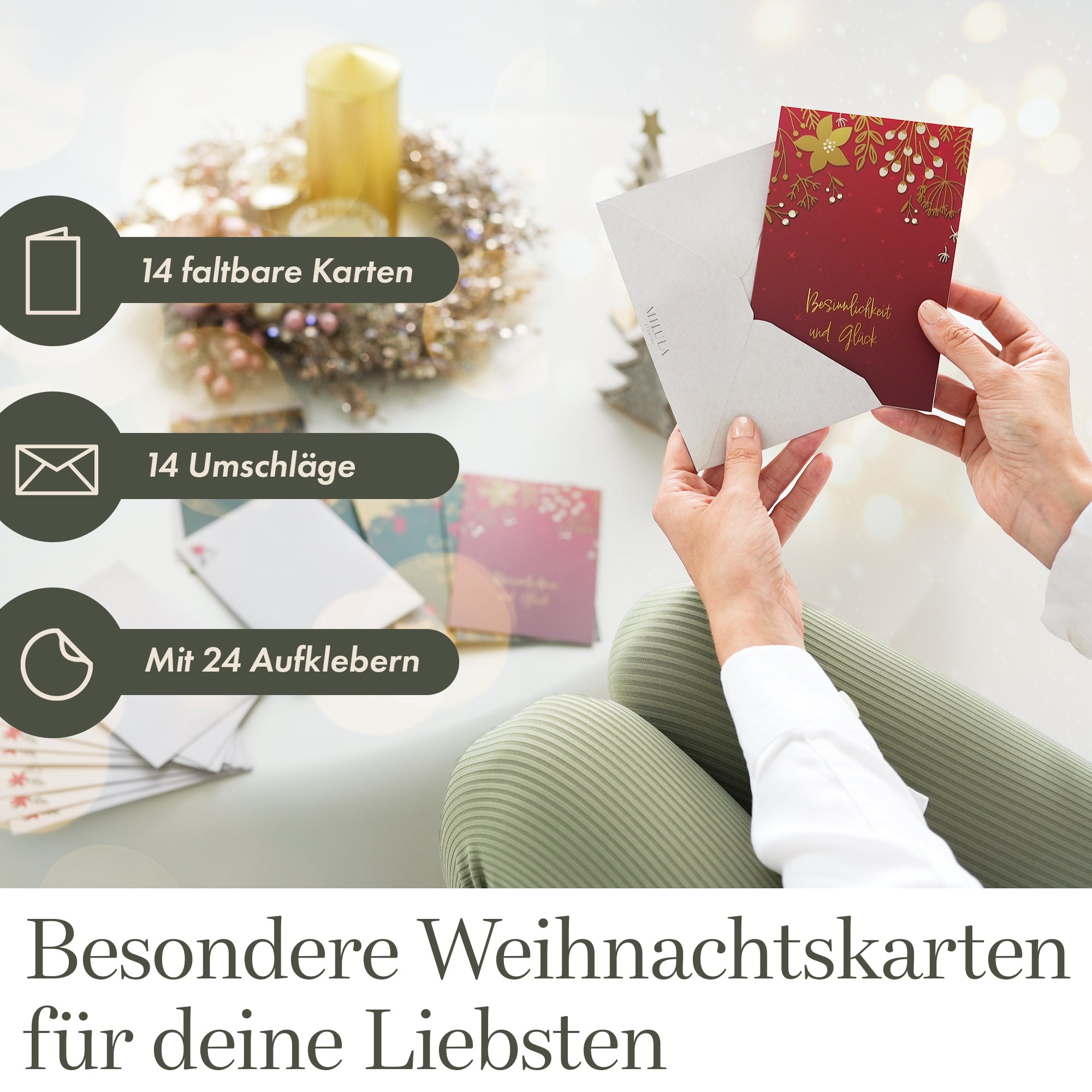 14 Weihnachtskarten mit Umschlag Set + Sticker