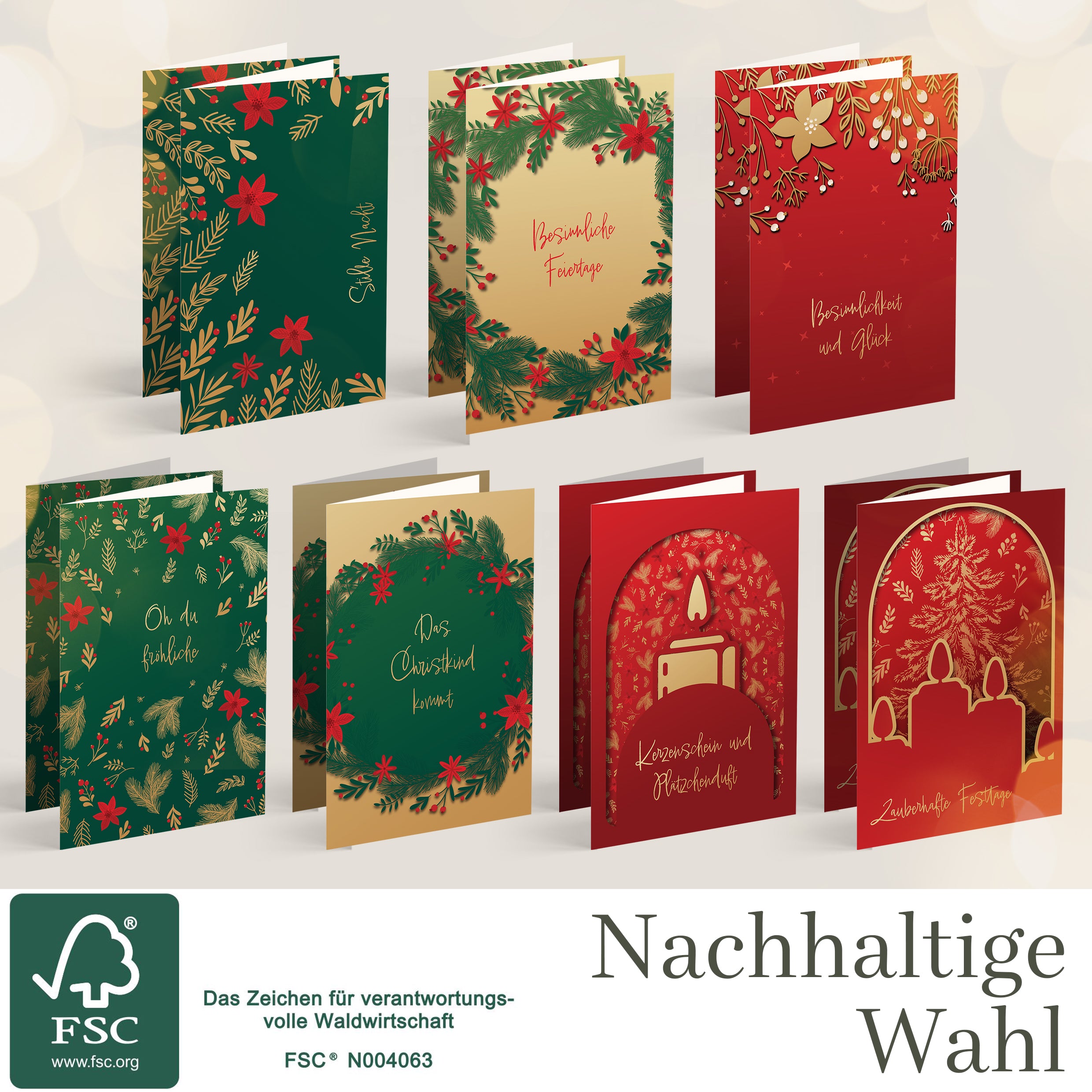 14 Weihnachtskarten mit Umschlag Set + Sticker