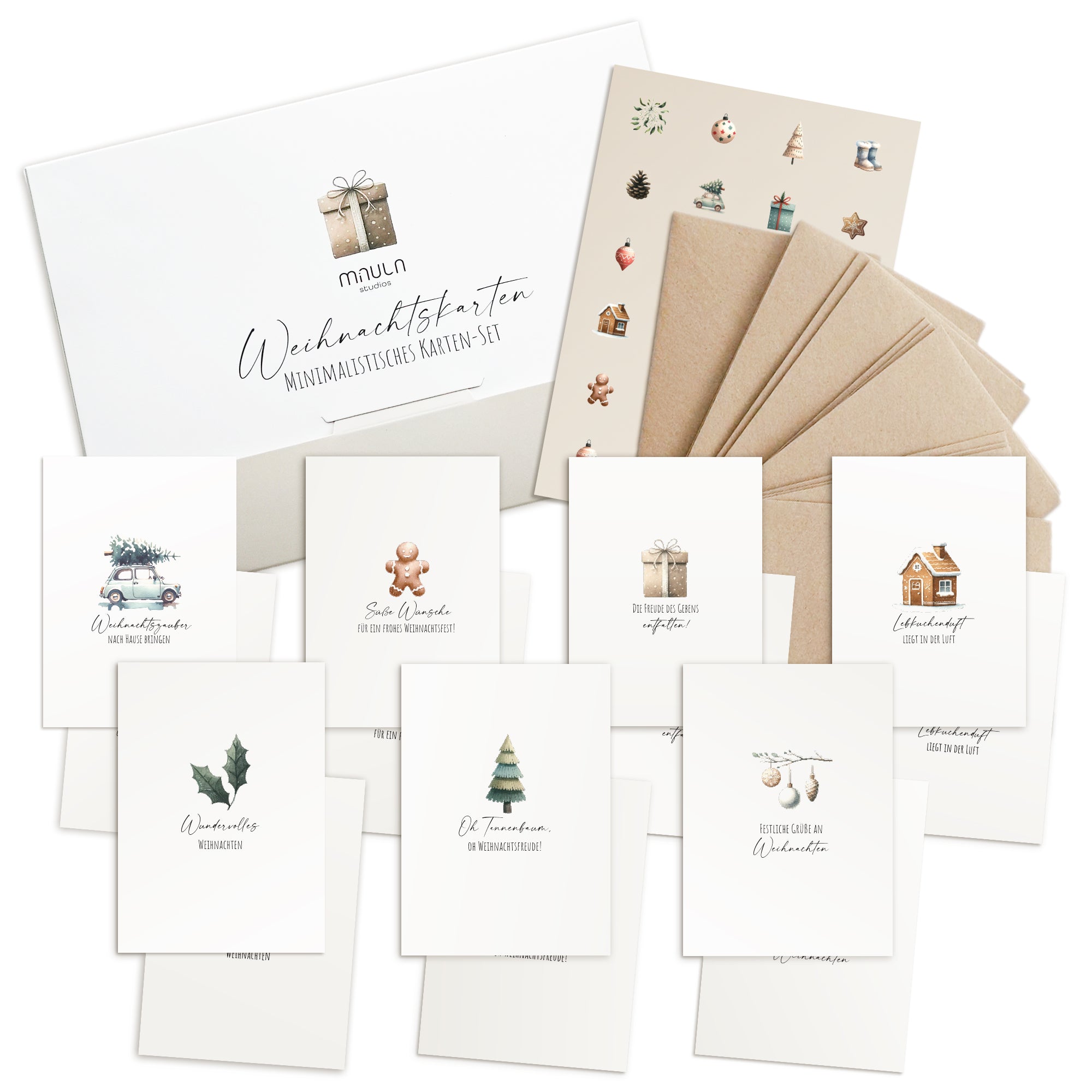 14 Weihnachtskarten mit Umschlag Set + Sticker