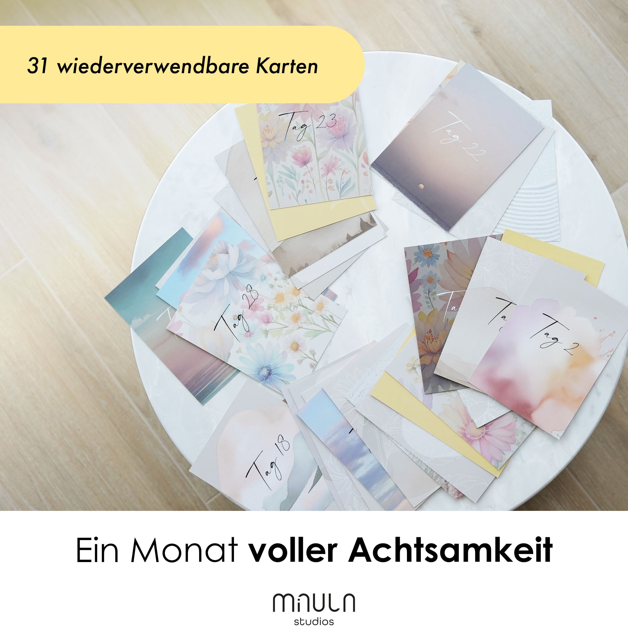 31 Affirmationskarten für Erwachsene mit Holzstände