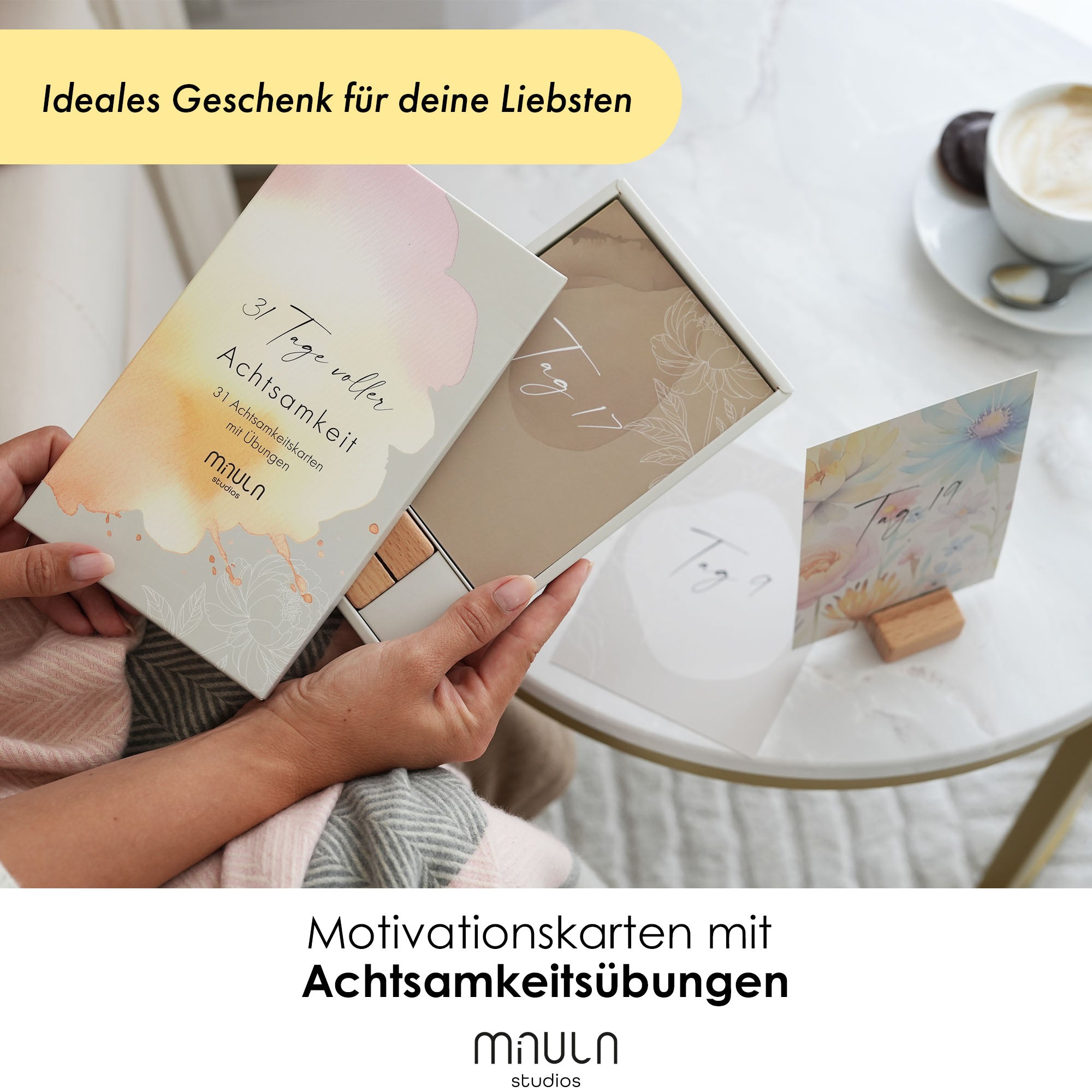 31 Affirmationskarten für Erwachsene mit Holzstände