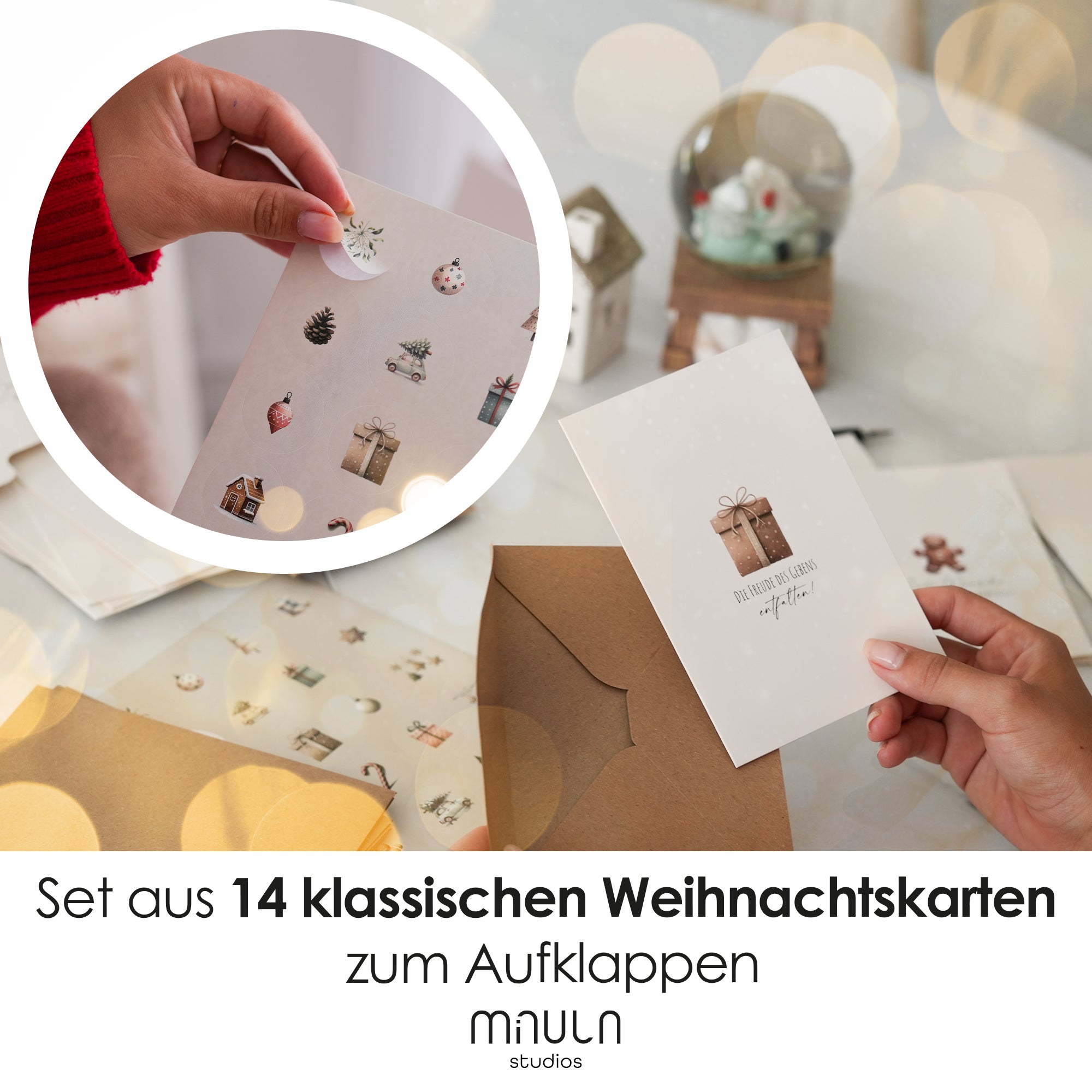 14 Weihnachtskarten mit Umschlag Set + Sticker