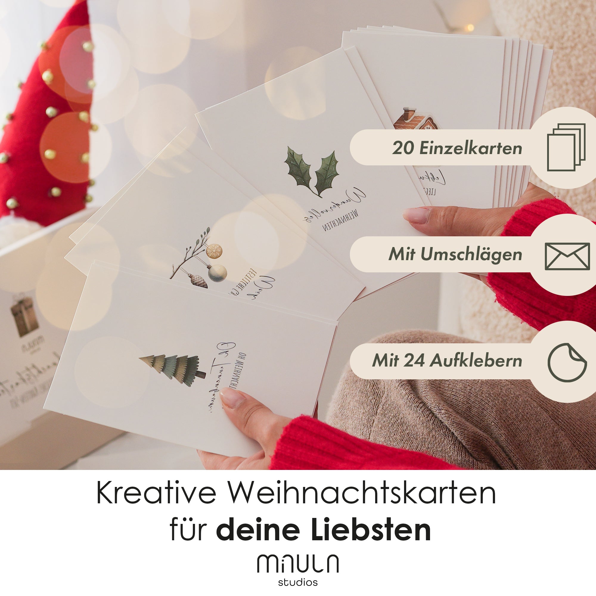 14 Weihnachtskarten mit Umschlag Set + Sticker