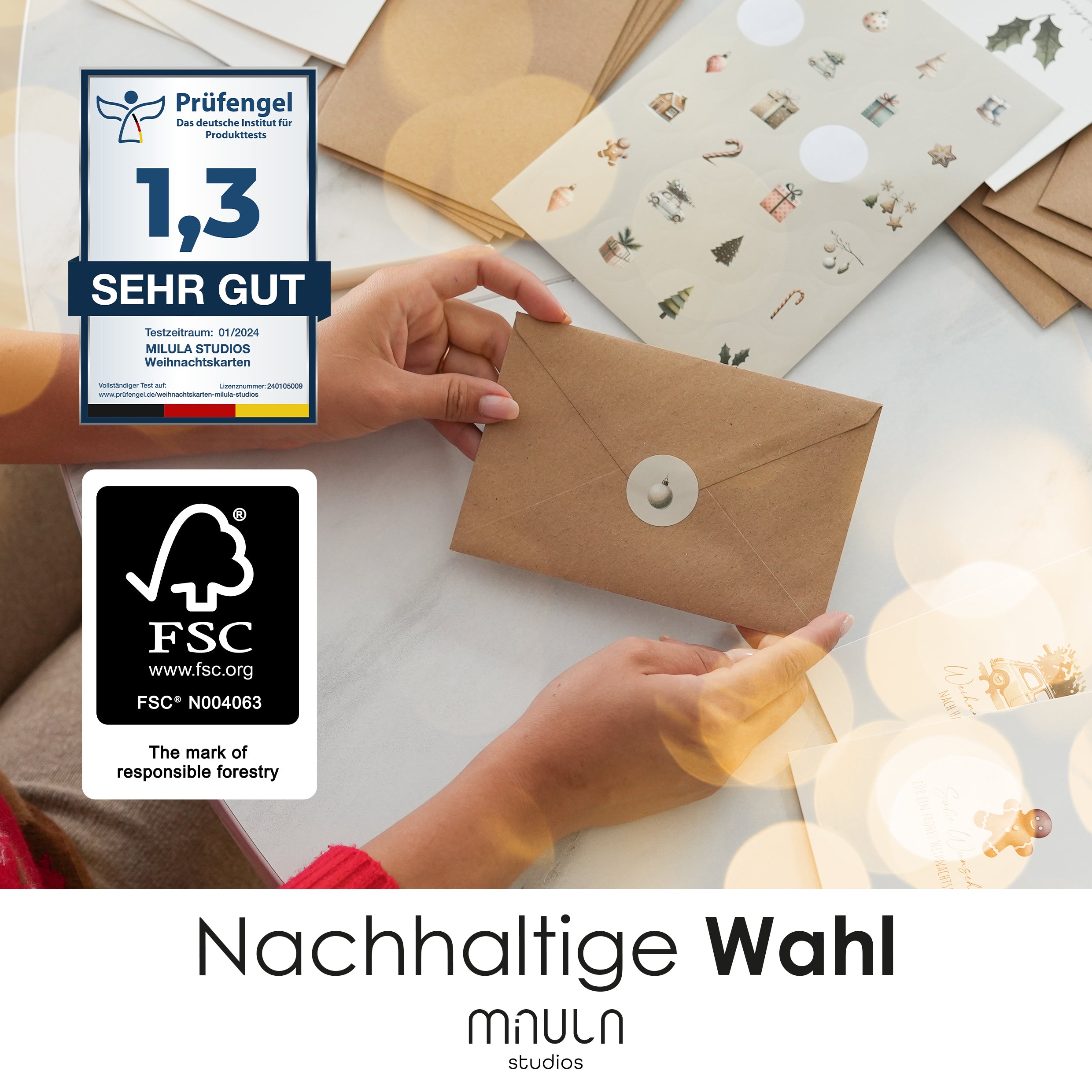 14 Weihnachtskarten mit Umschlag Set + Sticker