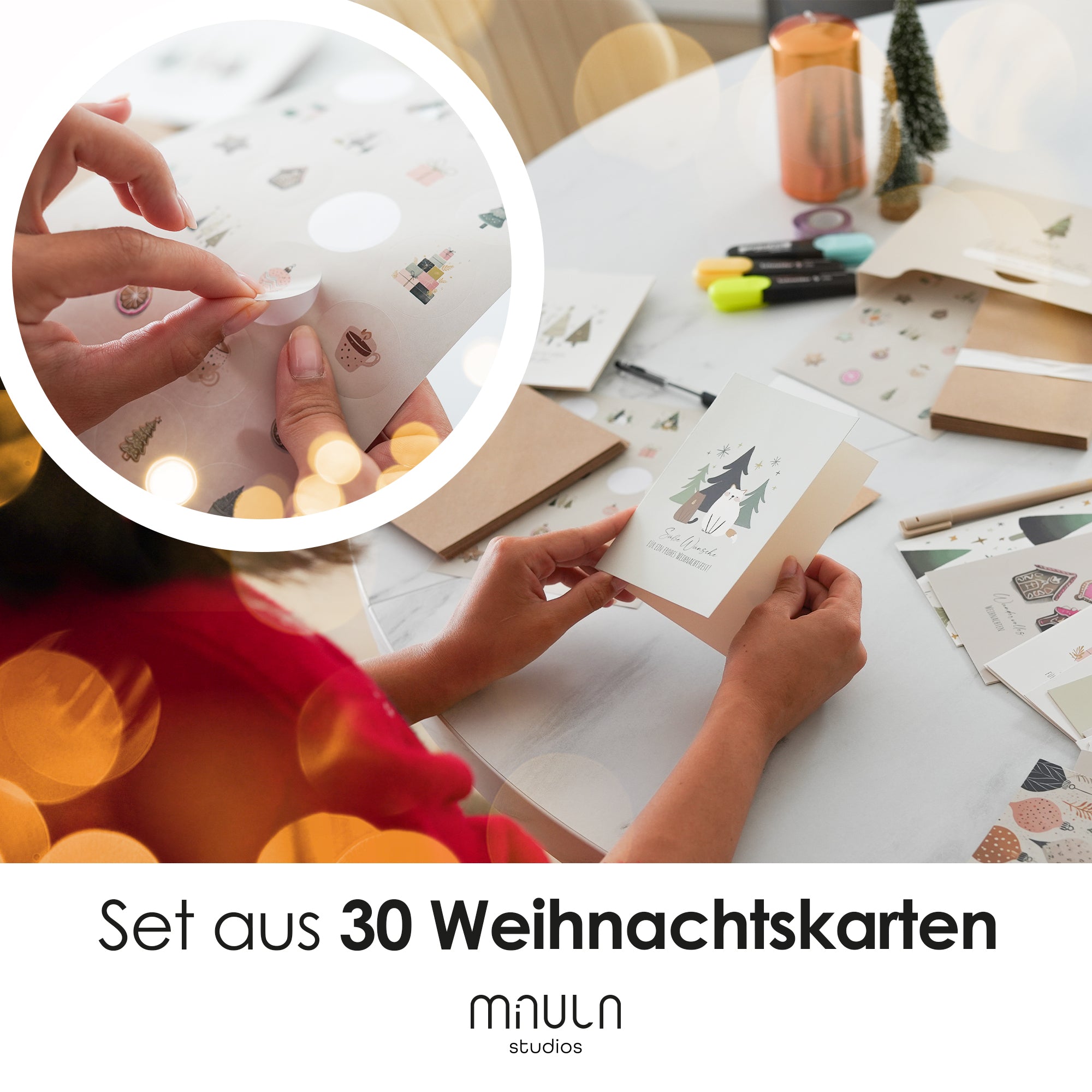 30 Weihnachtskarten mit Umschlag Set + Sticker