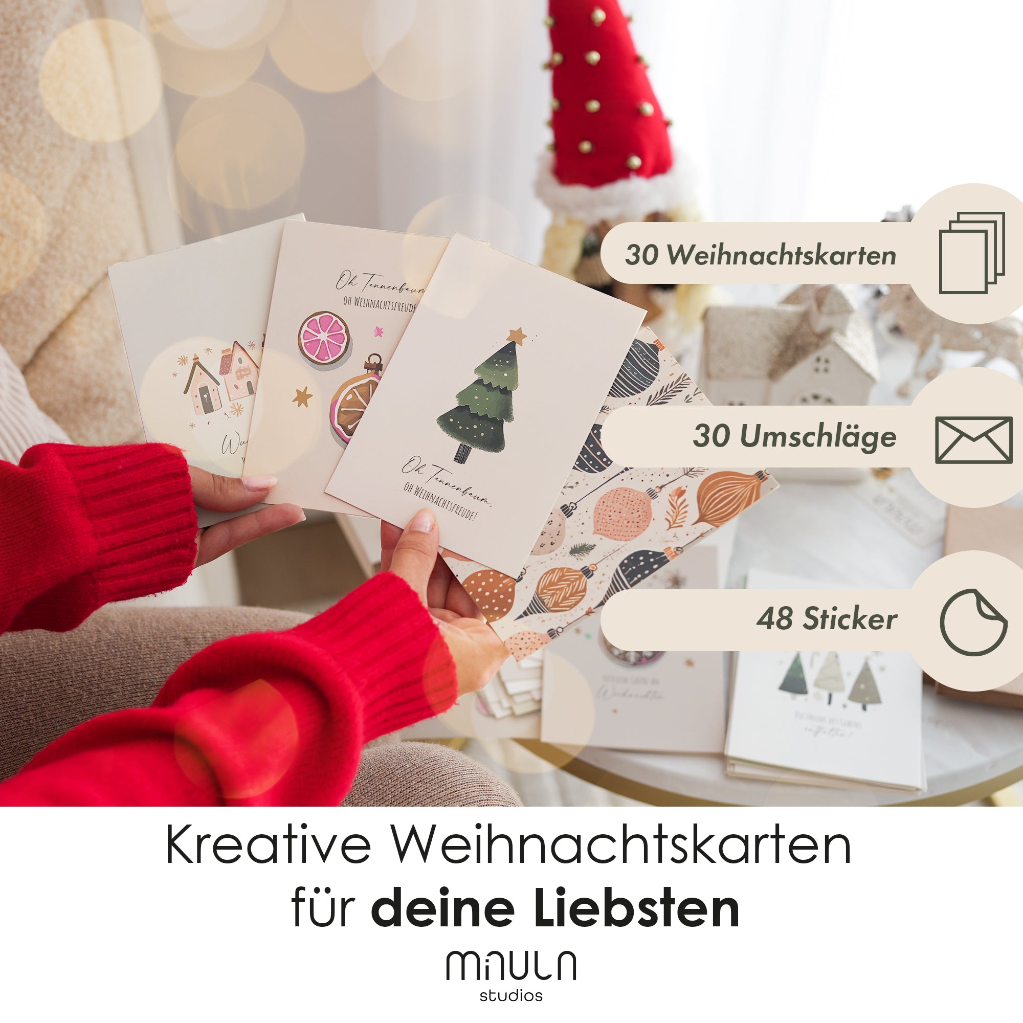 30 Weihnachtskarten mit Umschlag Set + Sticker