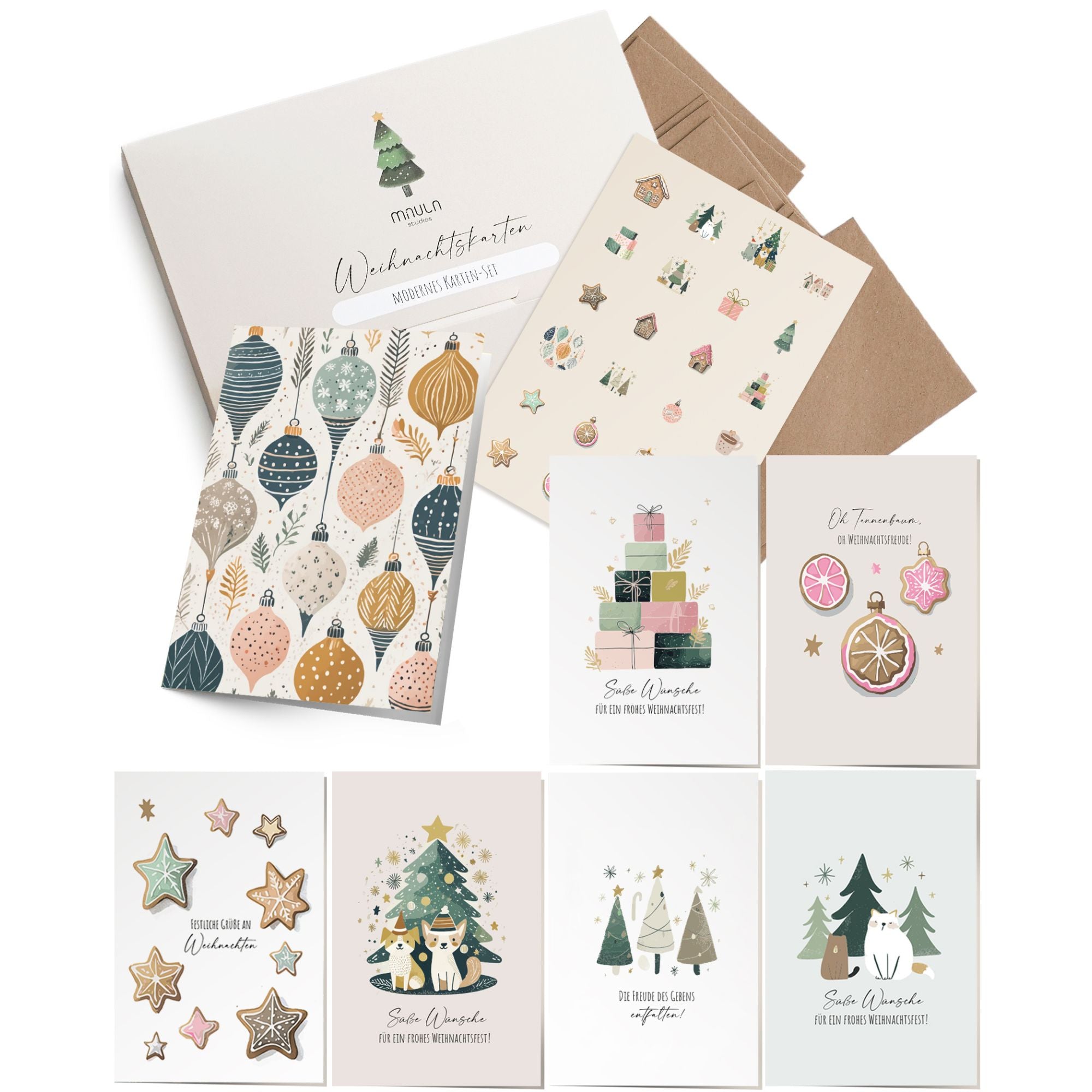 30 Weihnachtskarten mit Umschlag Set + Sticker