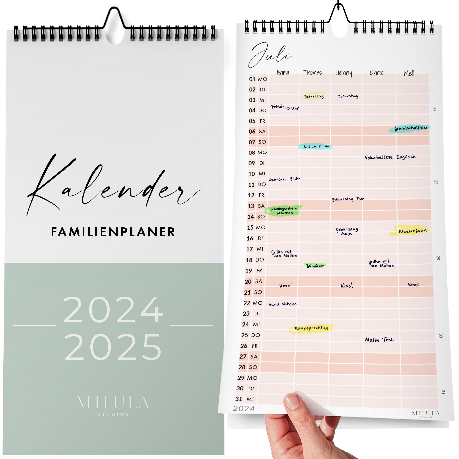 Wandkalender schmal - Juli 2024 bis August 2025