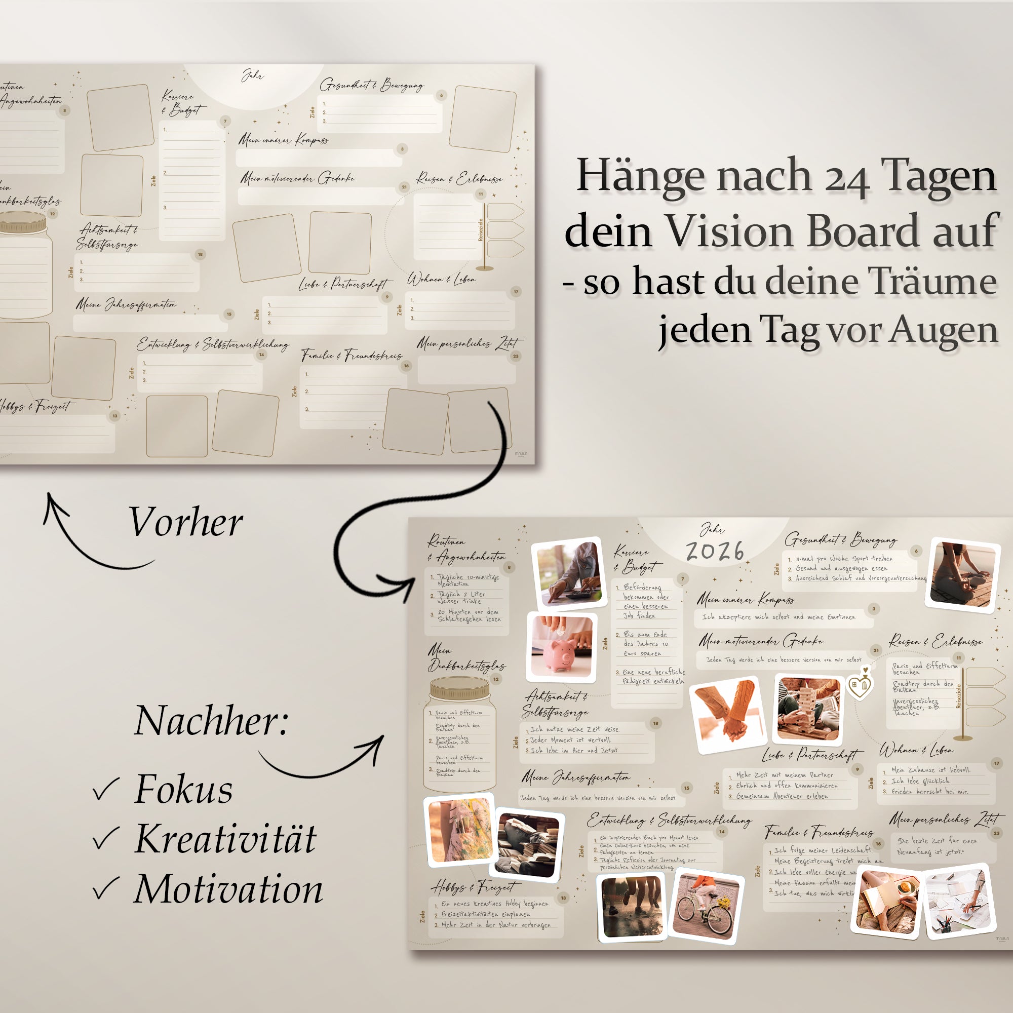 Vision Board Set 2026 - Achtsamkeit & Motivation in 24 Karten