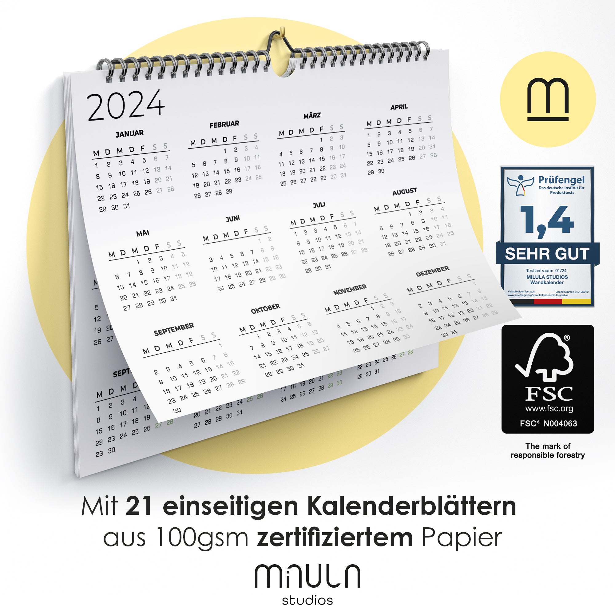 Wandkalender Querformat - Juli 2024 bis August 2025