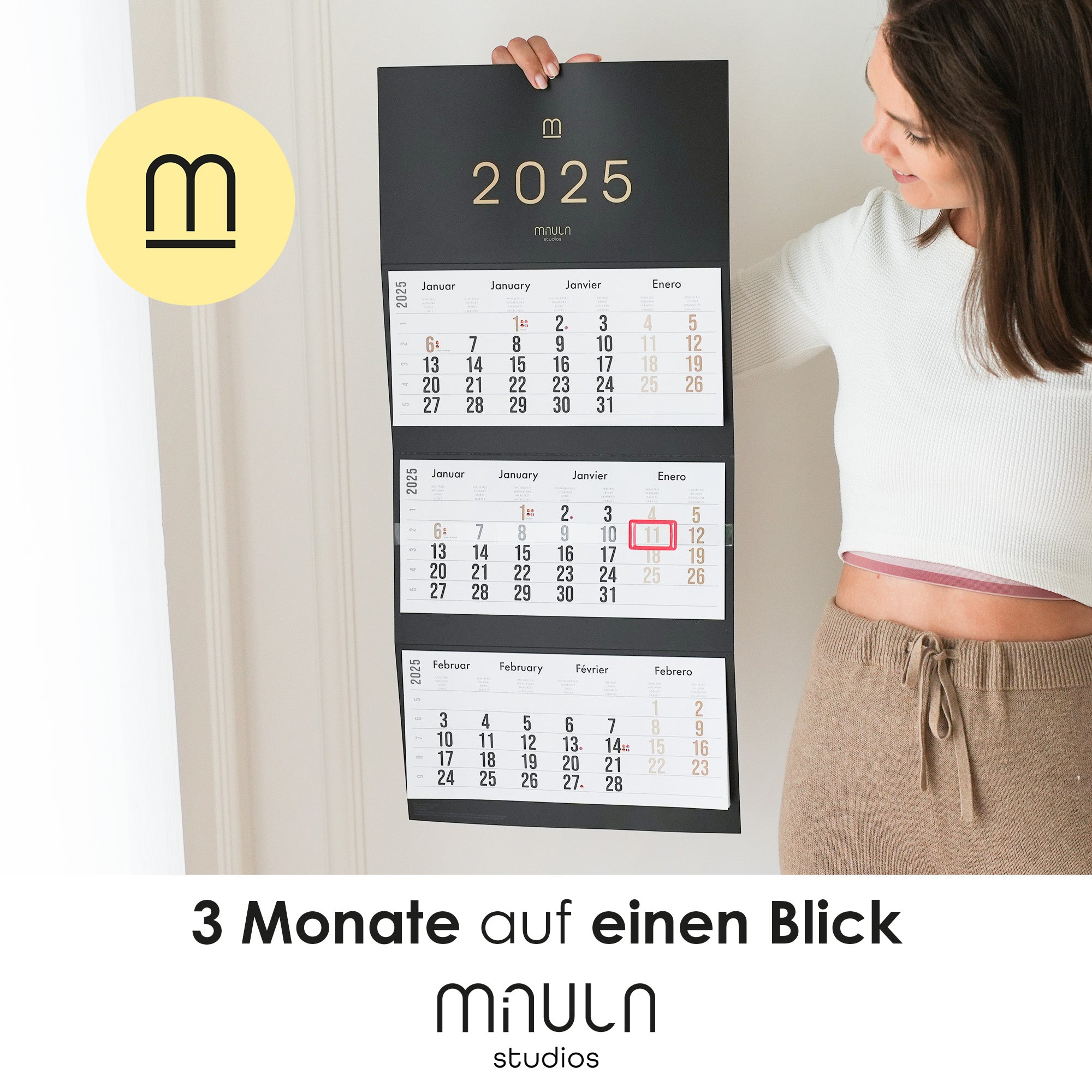 Kalender 2025 3 Monate zum Aufhängen