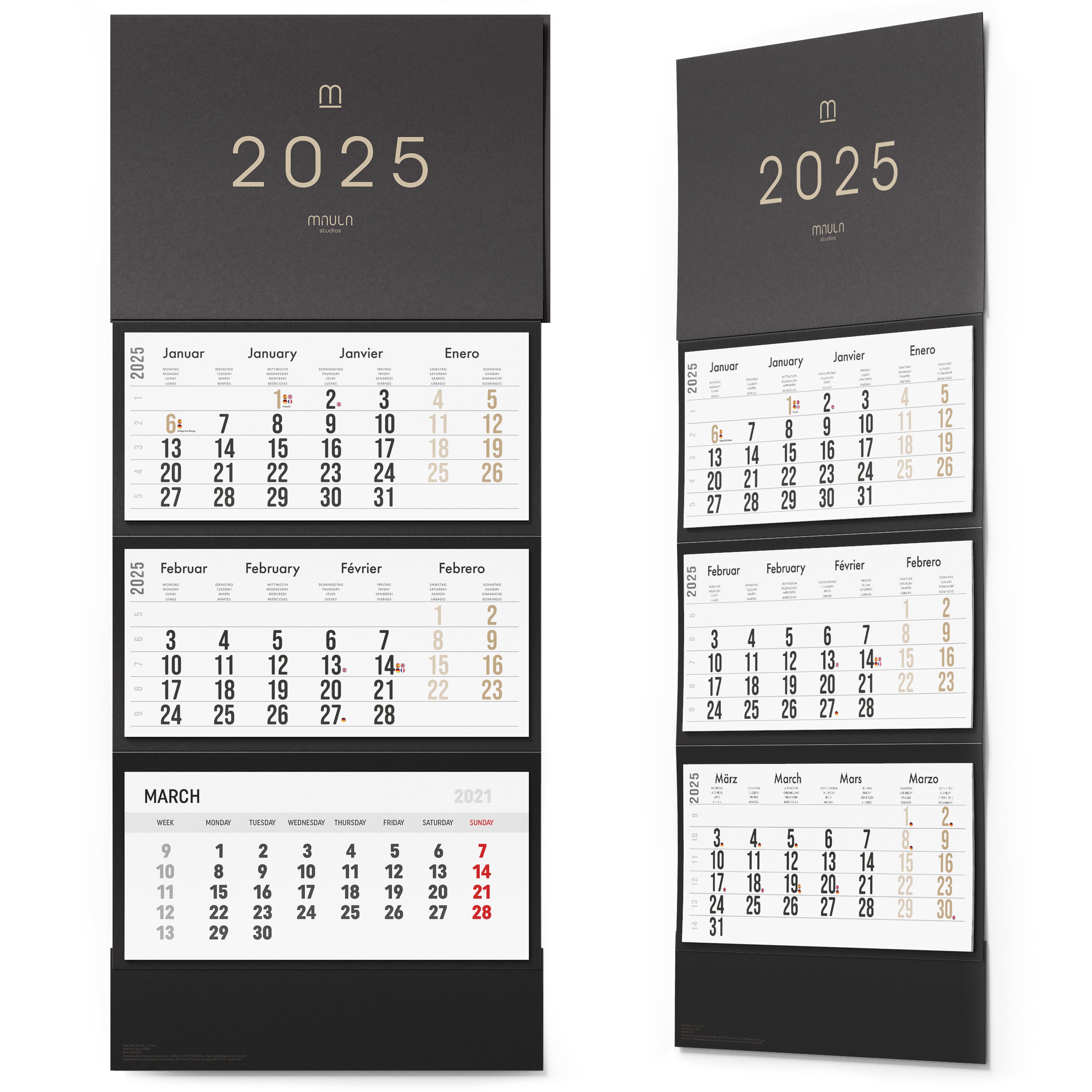 Kalender 2025 3 Monate zum Aufhängen